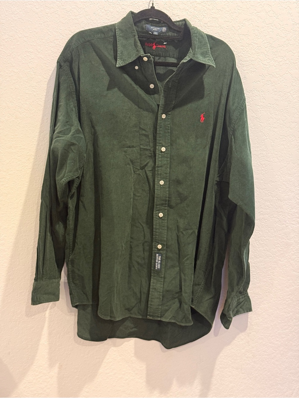 Polo by Ralph Lauren Dark Green Corduroy Button-Down Shirt with Red Logo
